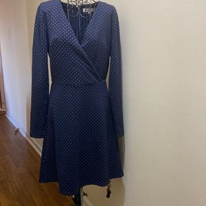 Loft women’s navy blue polka dot faux wrap dress size 2.